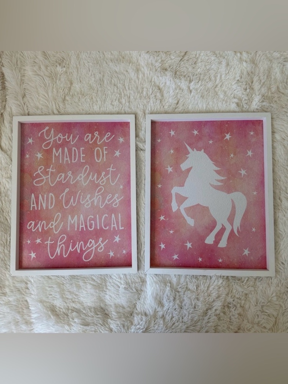 Unicorn Girls Pink Wall Art Set of 2 18”H x 14”W